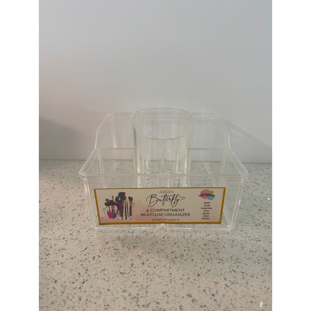 Urban Butterfly Clear 6 Compartment Multi-Use Makeup Vanity Organizer UB-6CMUO